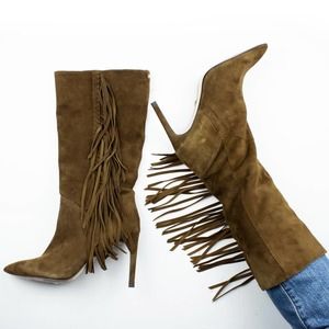 Jessica Simpson Brown Fringe Heel Boots